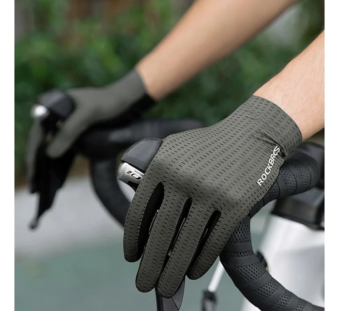 Rockbros Priedušné cyklistické rukavice, plné, veľkosť: L - zelené Rockbros Priedušné cyklistické rukavice, plné, veľkosť: L - zelené