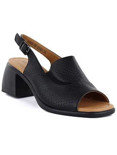 Dámske kožené sandále na podpätku čierne Vinceza 26-66920