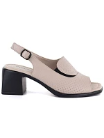 Dámské kožené sandály na podpatku béžové barvy Vinceza 26-66920