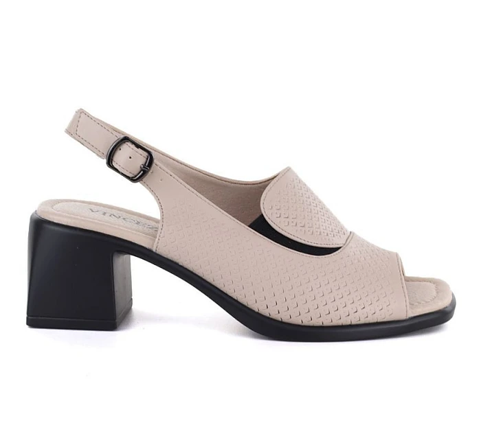 Dámské kožené sandály na podpatku béžové barvy Vinceza 26-66920 Dámské kožené sandály na podpatku béžové barvy Vinceza 26-66920