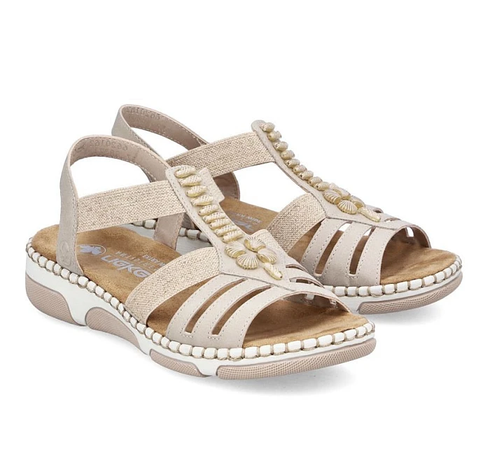 Dámske sandále na podpätku Romans beige Rieker 66201-62 Dámske sandále na podpätku Romans beige Rieker 66201-62
