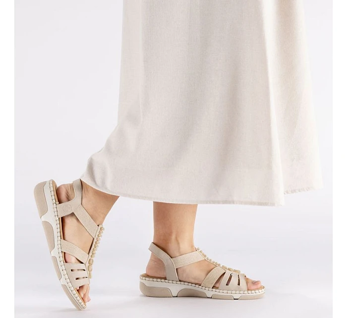 Dámske sandále na podpätku Romans beige Rieker 66201-62 Dámske sandále na podpätku Romans beige Rieker 66201-62