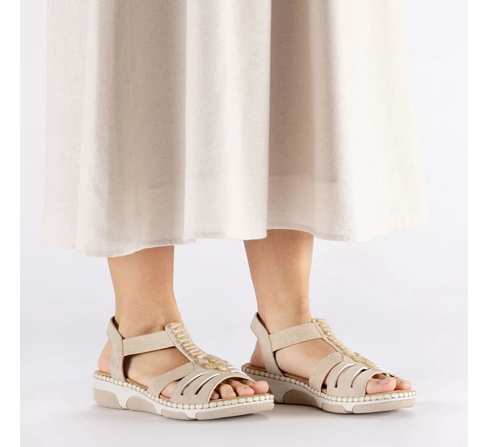 Dámske sandále na podpätku Romans beige Rieker 66201-62 Dámske sandále na podpätku Romans beige Rieker 66201-62