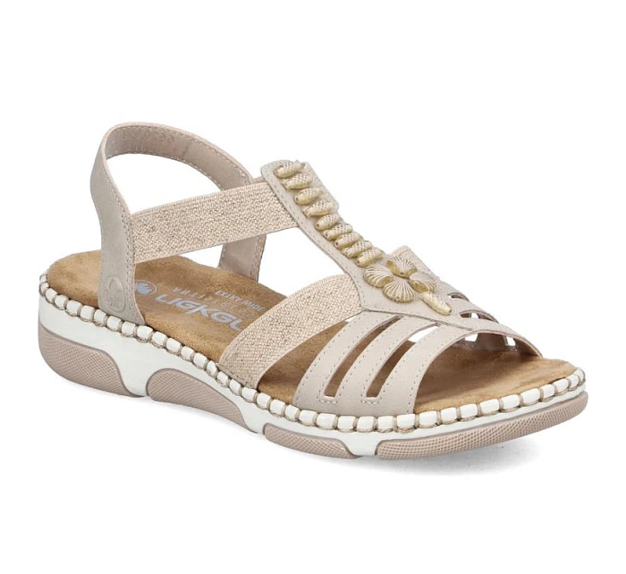 Dámske sandále na podpätku Romans beige Rieker 66201-62 Dámske sandále na podpätku Romans beige Rieker 66201-62