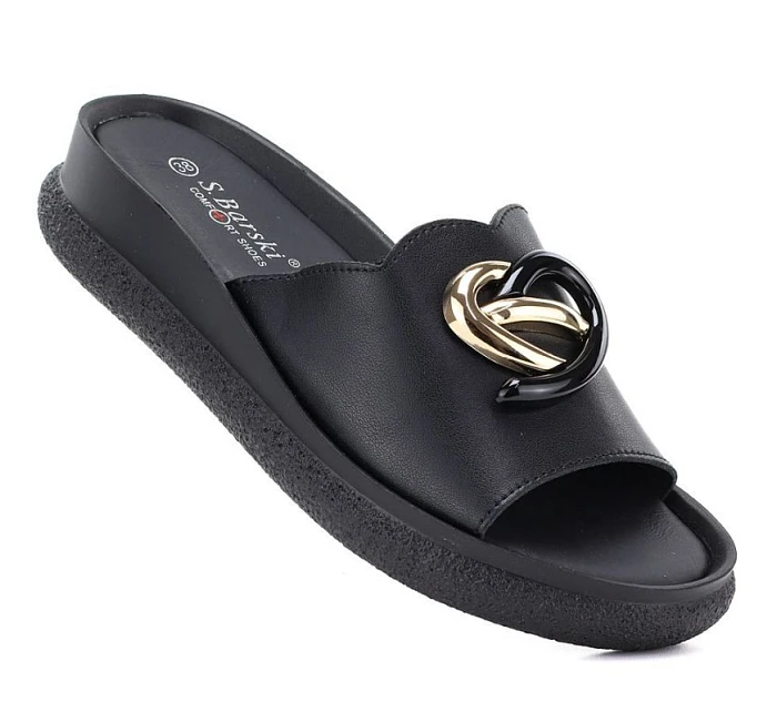 Dámske kožené žabky na platforme čierne S.Barski KV61-6046 Dámske kožené žabky na platforme čierne S.Barski KV61-6046