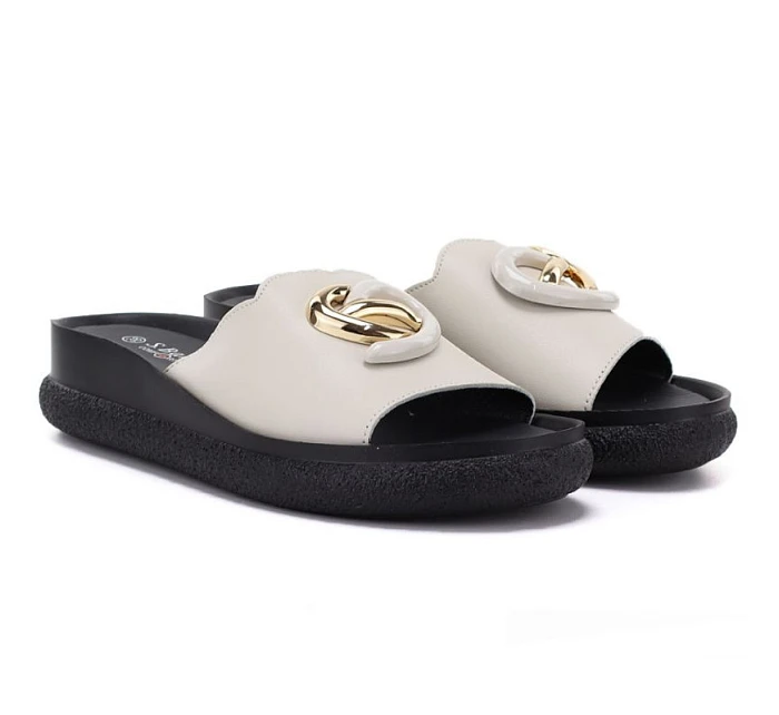 Dámske kožené žabky na platforme béžovej farby S.Barski KV61-6046 Dámske kožené žabky na platforme béžovej farby S.Barski KV61-6046