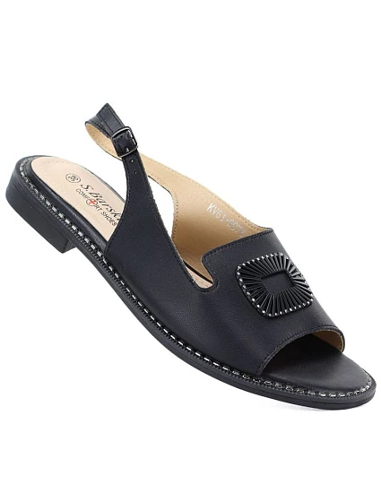 Dámske čierne kožené sandále S.Barski KV61-6076 Dámske čierne kožené sandále S.Barski KV61-6076