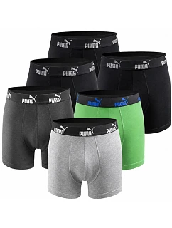 Puma boxerské trenýrky pro muže Boxershorts 6PAK černé, zelené, šedé