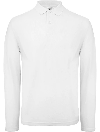 B&C ID.001 LSL Pánske polo s dlhým rukávom z piké 01.0I12 biele