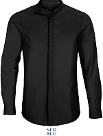 NEOBLU Bart Men Popelínová košeľa s dlhým rukávom a mao golierom 24.3792 deep black