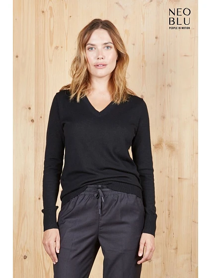 Women Dámský svetr s výstřihem do V deep black model 22500686 - NEOBLU Women Dámský svetr s výstřihem do V deep black model 22500686 - NEOBLU