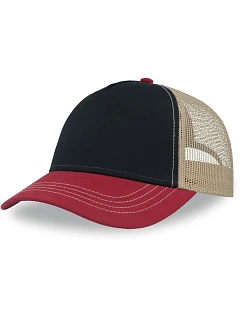 Atlantis Headwear Rapper Canvas-S 5-panelová truckerová čiapka 33.0234 tmavomodrá/bordová/khaki