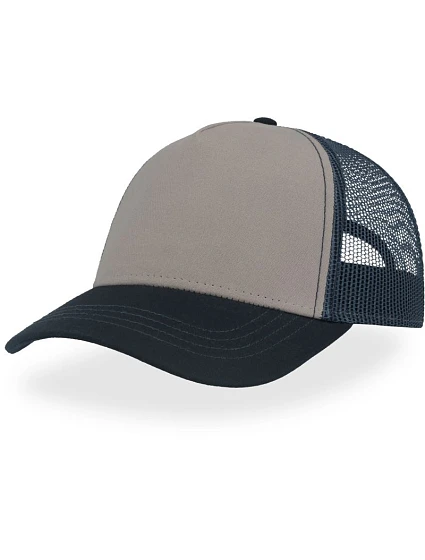 Atlantis Headwear Rapper Canvas-S 5-panelová truckerová čiapka 33.0234 šedá/námornícka modrá Atlantis Headwear Rapper Canvas-S 5-panelová truckerová čiapka 33.0234 šedá/námornícka modrá