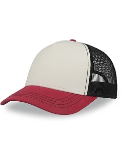 Atlantis Headwear Rapper Canvas-S 5-panelová truckerová čiapka 33.0234 biela/bordová/čierna