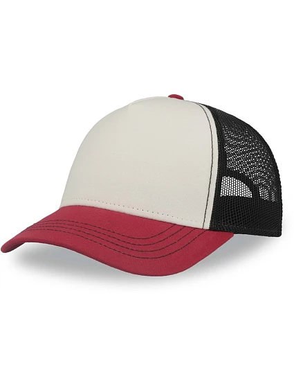 Atlantis Headwear Rapper Canvas-S 5-panelová truckerová čiapka 33.0234 biela/bordová/čierna Atlantis Headwear Rapper Canvas-S 5-panelová truckerová čiapka 33.0234 biela/bordová/čierna
