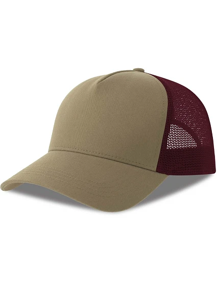 Atlantis Headwear Rapper Cotton-S 5-panelová truckerová čiapka 33.0260 khaki/burgundová