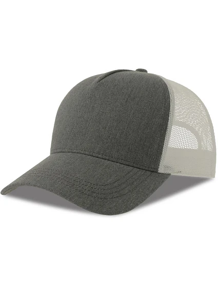 Atlantis Headwear Rapper Cotton-S 5-panelová truckerová čiapka 33.0260 šedá melírovaná/biela Atlantis Headwear Rapper Cotton-S 5-panelová truckerová čiapka 33.0260 šedá melírovaná/biela