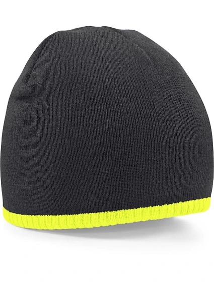 Beechfield B 44C 2-barevná pletená čepice 53.044C black/fluorescent yellow