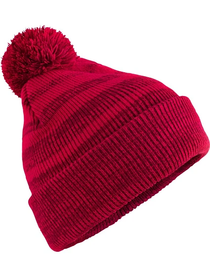 Beechfield B 476 Pletená čepice s bambulí "Team Stripe" 53.0476 red