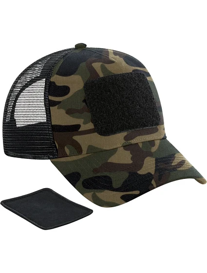 Beechfield B 641 5-panelová čiapka s kšiltom „Removable Patch Trucker“ 53.0641 jungle camo Beechfield B 641 5-panelová čiapka s kšiltom „Removable Patch Trucker“ 53.0641 jungle camo