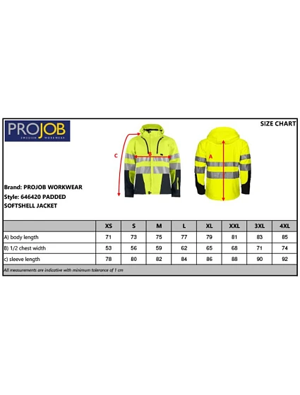 Padded Softshell 3vrstvá bezpečnostní softshellová bunda 64. hi vis model 22463255 - ProJob Padded Softshell 3vrstvá bezpečnostní softshellová bunda 64. hi vis model 22463255 - ProJob