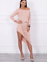 Asymetrické šaty, 3/4 rukávy, púdrovo béžové