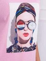 Dámska grafická blúzka púdrovo ružová