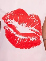 Blúzka s potlačou pier, púdrovo ružová