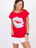 Blúzka s potlačou pier červená