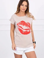 Blúzka s potlačou pier béžová