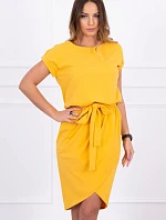 Šaty s obálkovým spodným dielom v horčicovej farbe