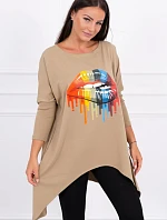 Oversize blúzka s potlačou dúhových pier camel