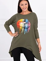 Oversize blúzka s dúhovou potlačou pier vo farbe khaki