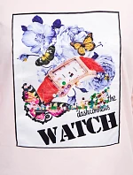 Blúzka s 3D grafikou Watch powder pink