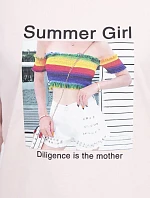 Letná dievčenská blúzka s potlačou púdrovo ružová