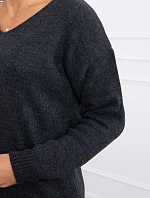 Sveter s výstrihom do V grafitovej farby
