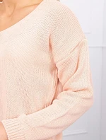 Sveter s výstrihom do V, púdrovo ružový