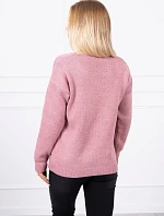 Sveter s výstrihom do V tmavo ružový