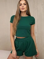 Bavlnená súprava s kraťasmi tmavo zelená
