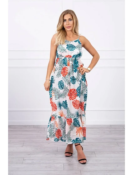 Šaty s motivem listů ecru