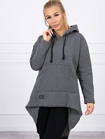 Zateplená mikina s dlhým chrbtom a kapucňou v grafitovej farbe