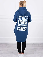 Zateplená mikina s dlhým chrbtom a kapucňou, tmavo modrá