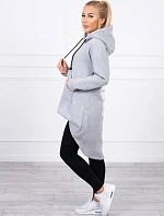 Zateplená mikina s dlhým chrbtom a kapucňou sivá