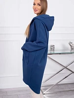 Zateplená mikina na zips s predĺženým zadným dielom, džínsovina