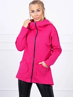 Zateplená mikina s predĺženým chrbtom a vreckami fuchsiová