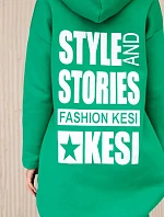 Zateplená mikina s dlhými chrbtom a kapucňou zelená