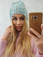 Dámska čiapka Lora K312 tyrkysová+sivá