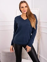 Džínsový sveter s výstrihom do V