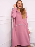 Zateplené šaty s kapucňou tmavo ružové