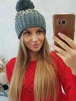 Dámska čiapka Ellen s brmbolcom K325 tmavo šedá + žltá